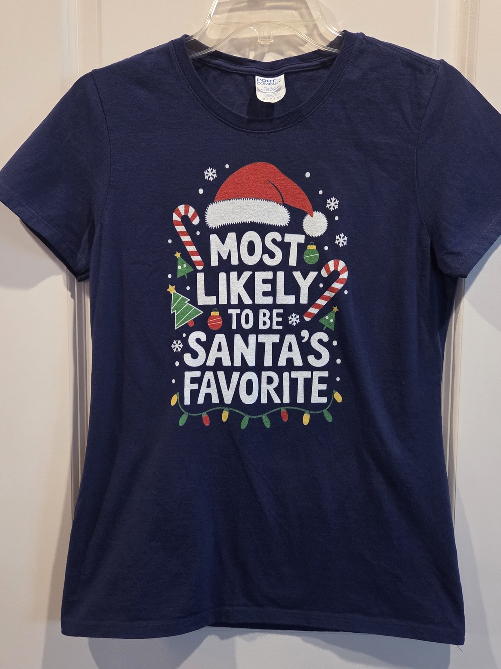 Women's Navy 'Most Likely to Be Santa's Favorite' Short Sleeve Tee